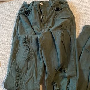 Fashion nova stretchy ripped jeans olive green high waisted size 11